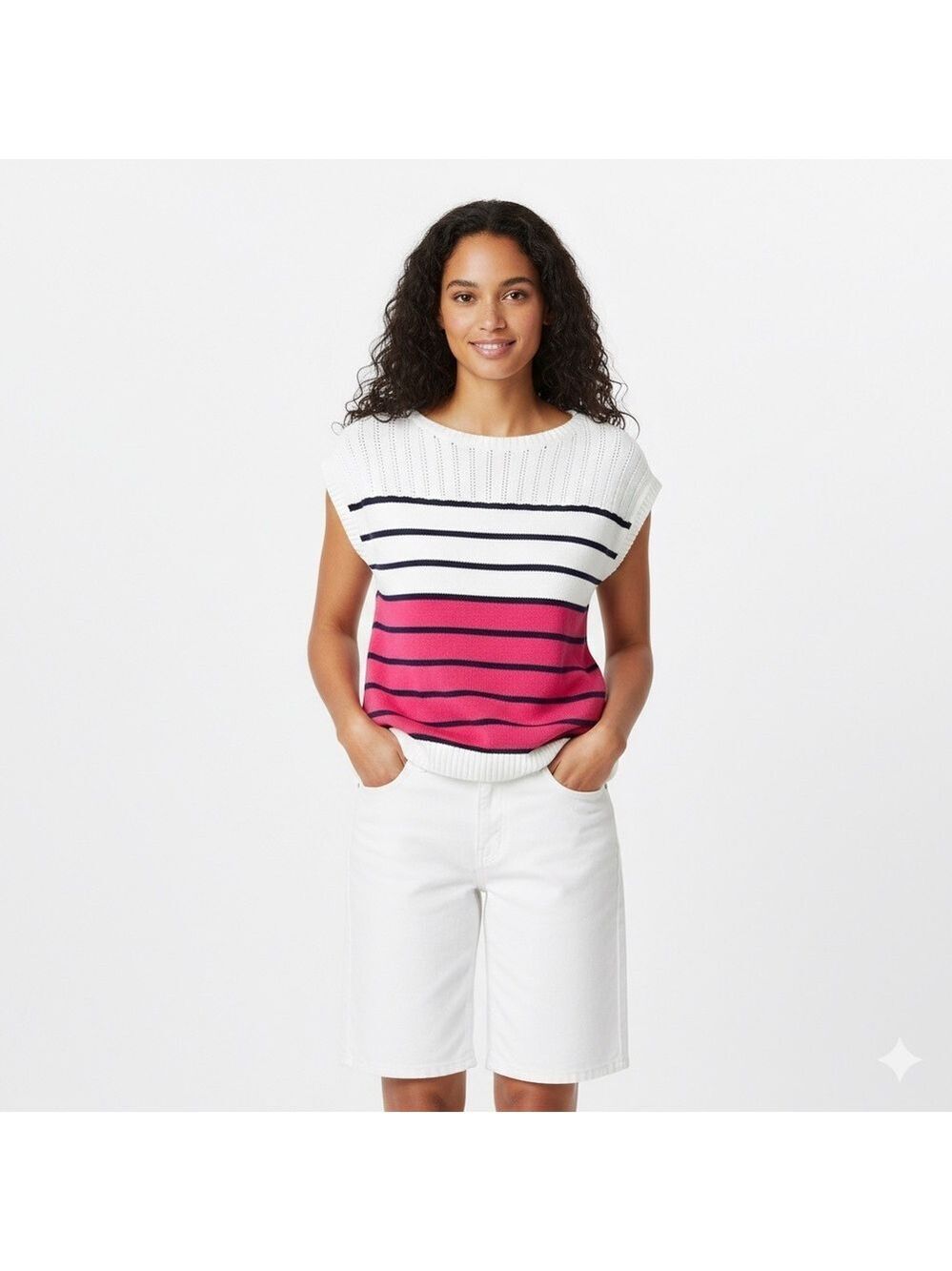 TOMMY BAHAMA Cotton Viscose Blend Pickford Colourblock Stripe Sweater Vest Sz S